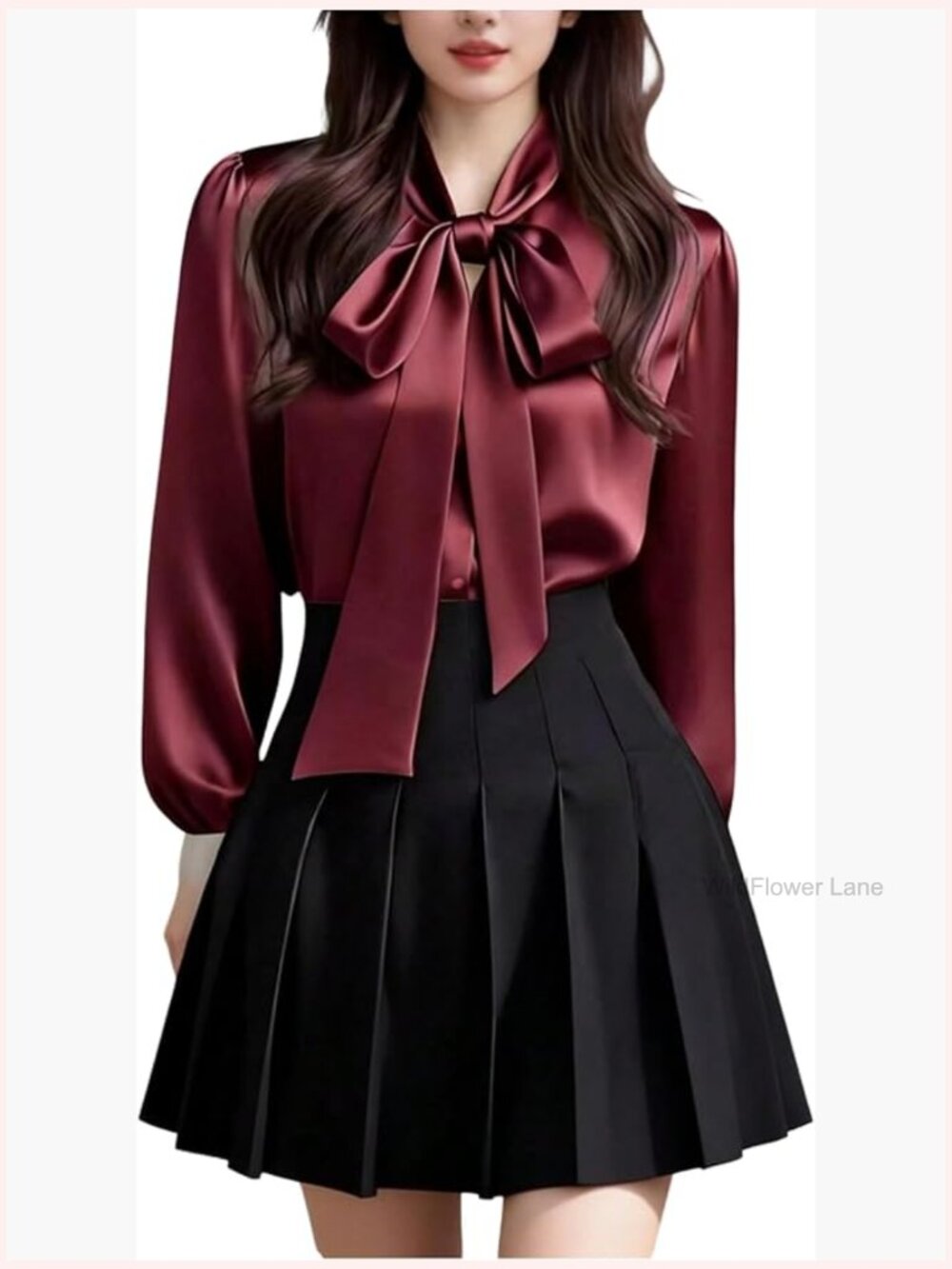 Satin Silk Bow Tie Blouse Long Sleeve Button Down Shirt Elegant Dressy Business